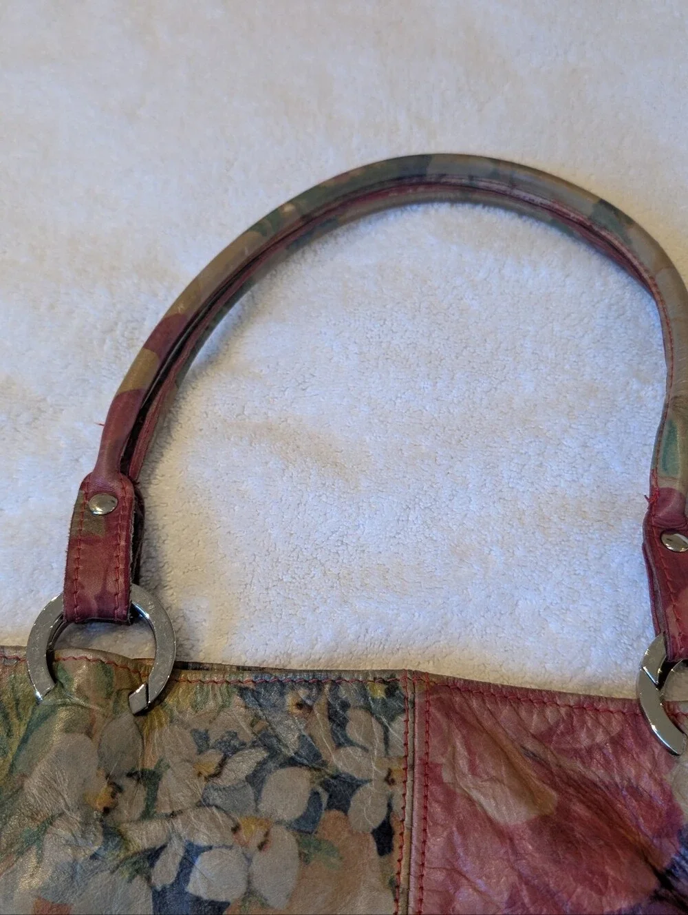 Vintage Cecconi Piero Italian Leather Floral Botanical Tote Bag Cottagecore